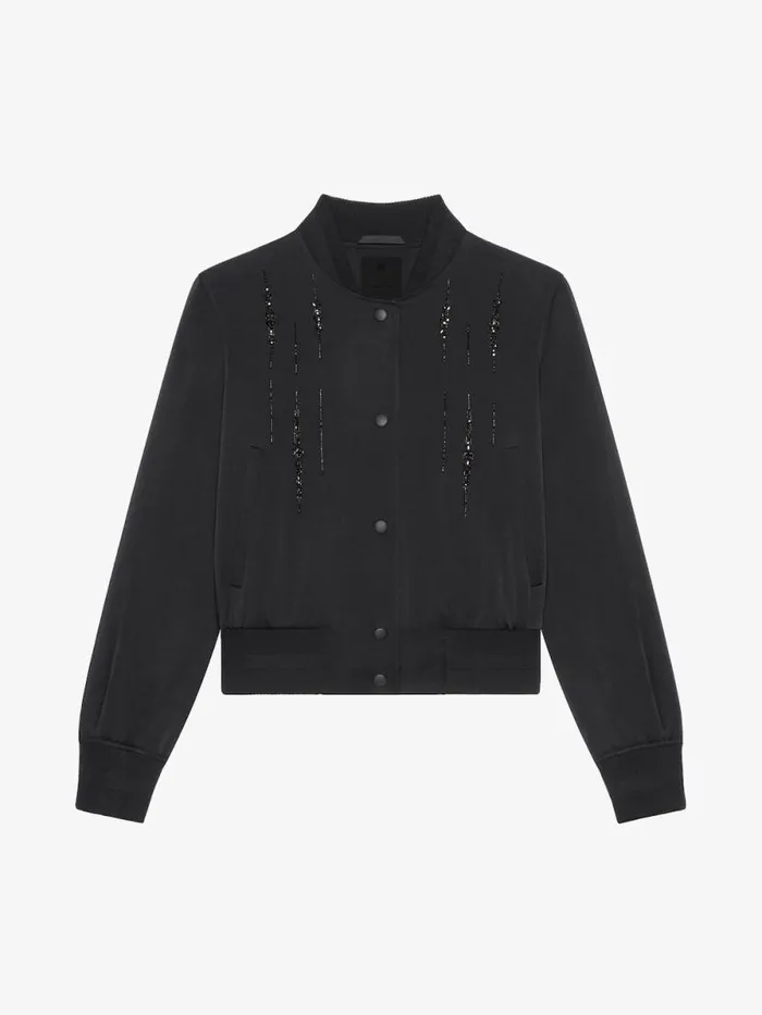 Women Outerwear and Blousons Givenchy Varsity Jacket In Satin With Crystals Black