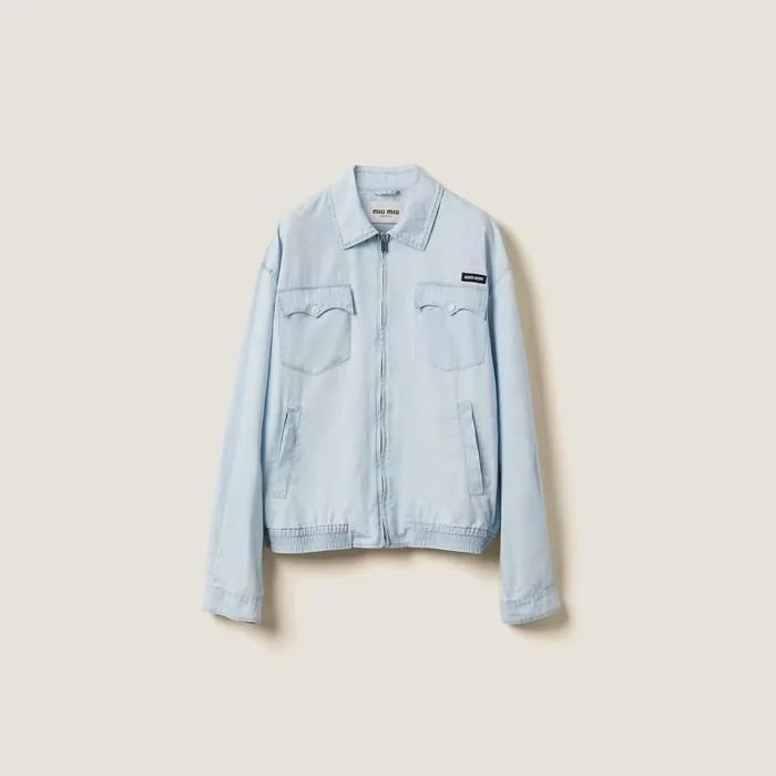 Women Outerwear Miu Miu Chambray Blouson Jacket Light Blue