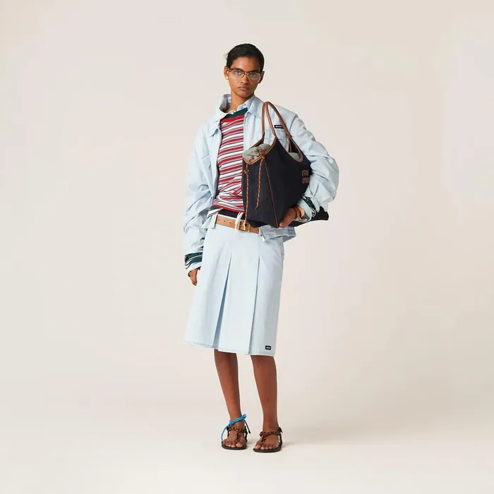 Women Outerwear Miu Miu Chambray Blouson Jacket Light Blue Women Outerwear Miu Miu Chambray Blouson Jacket Light Blue