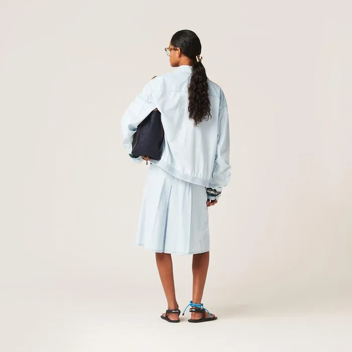 Women Outerwear Miu Miu Chambray Blouson Jacket Light Blue Women Outerwear Miu Miu Chambray Blouson Jacket Light Blue