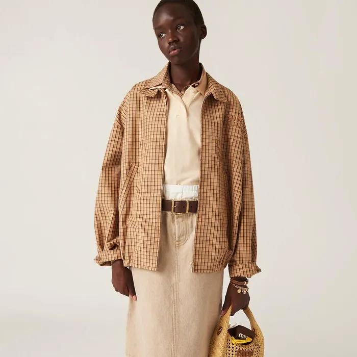 Women Outerwear Miu Miu Checked Canvas Blouson Jacket Cord Women Outerwear Miu Miu Checked Canvas Blouson Jacket Cord