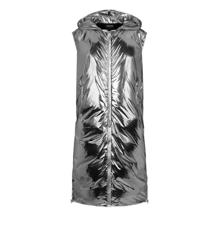 Women Outerwear Tom Ford Long Nylon Puffer With Detachable Sleeves Dark Silver Women Outerwear Tom Ford Long Nylon Puffer With Detachable Sleeves Dark Silver