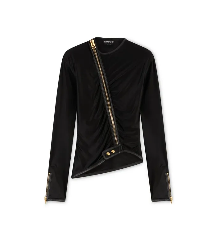Women Outerwear Tom Ford Slick Jersey Ruched Jacket Black