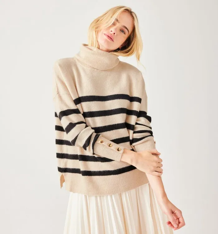 Women Oversized Cowl Neck Jumper 8211 Black Stripes Promod Jumpers And Cardigans