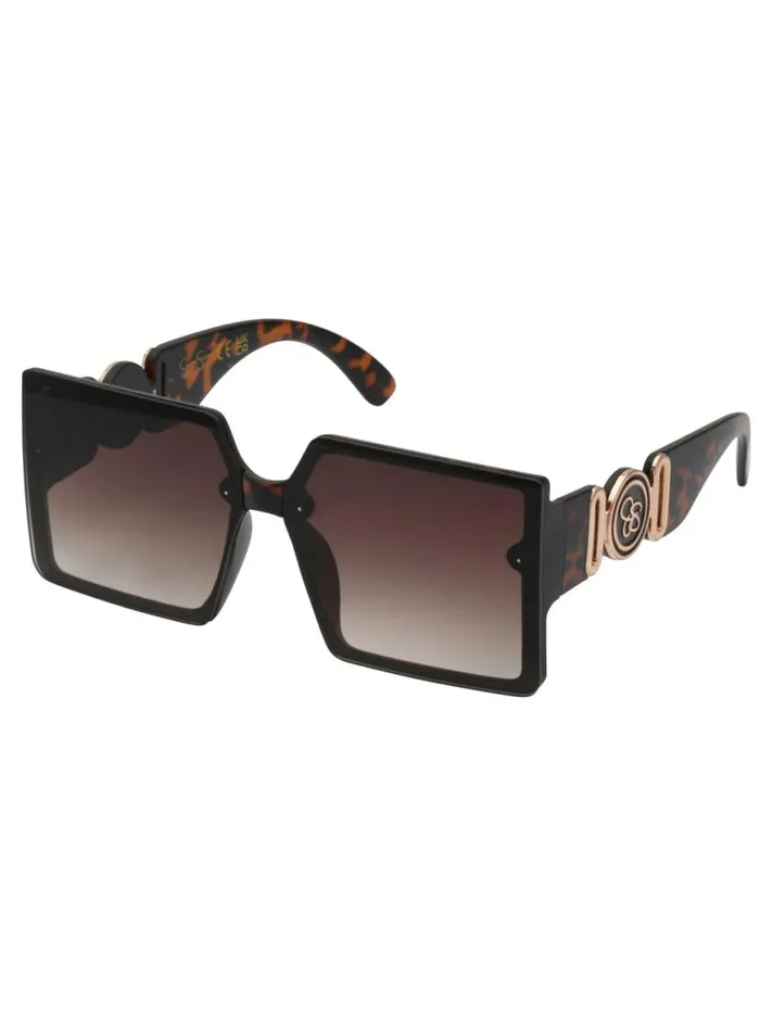 Women Oversized Metal Accent Square Sunglasses In Matte Tortoise Jessica Simpson Sunglasses