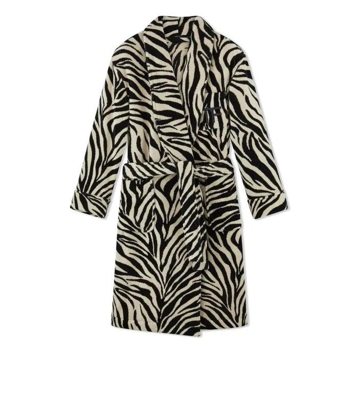 Women Pajamas and Robes Tom Ford Zebra Jacquard Towelling Cotton Robe Black Beige