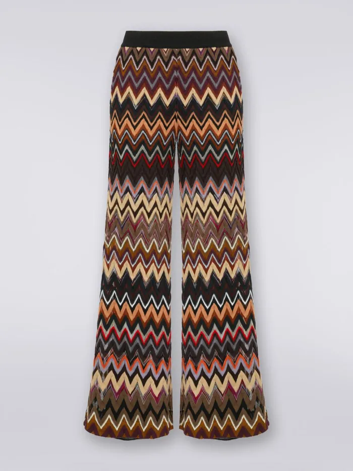 Women Palazzo Trousers In Wool And Viscose With Zigzag Pattern Multicoloured Missoni Trousers
