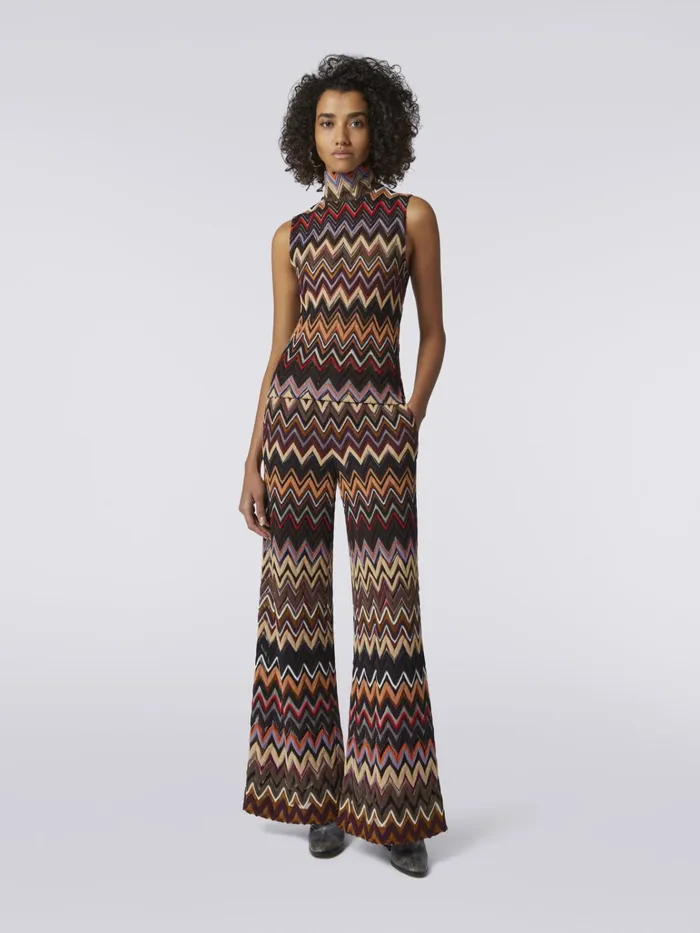Women Palazzo Trousers In Wool And Viscose With Zigzag Pattern Multicoloured Missoni Trousers Women Palazzo Trousers In Wool And Viscose With Zigzag Pattern Multicoloured Missoni Trousers