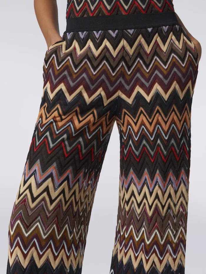 Women Palazzo Trousers In Wool And Viscose With Zigzag Pattern Multicoloured Missoni Trousers Women Palazzo Trousers In Wool And Viscose With Zigzag Pattern Multicoloured Missoni Trousers