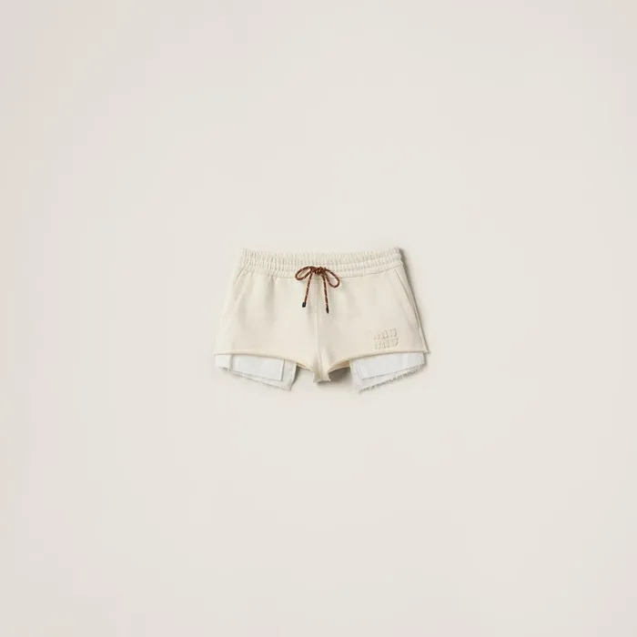 Women Pants And Shorts Miu Miu Cotton Fleece Shorts Natural
