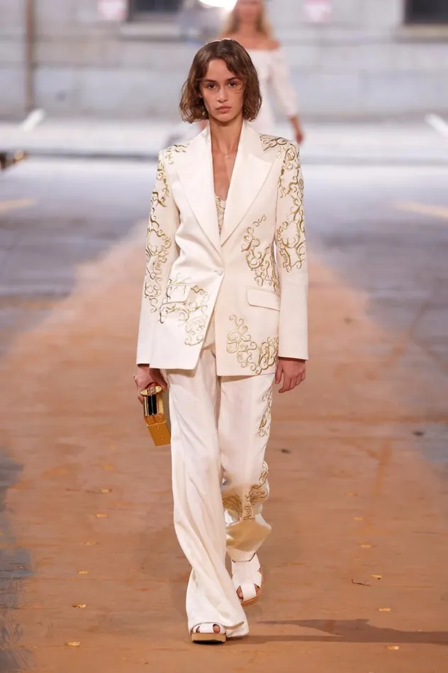 Women Pants Gabriela Hearst Rhein Embroidered Pant In Ivory Textured Linen