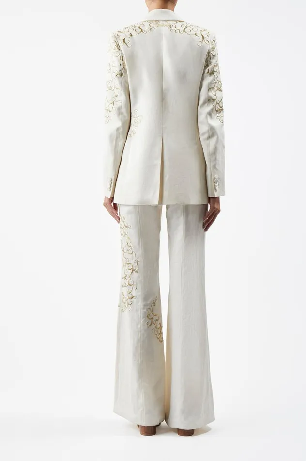 Women Pants Gabriela Hearst Rhein Embroidered Pant In Ivory Textured Linen