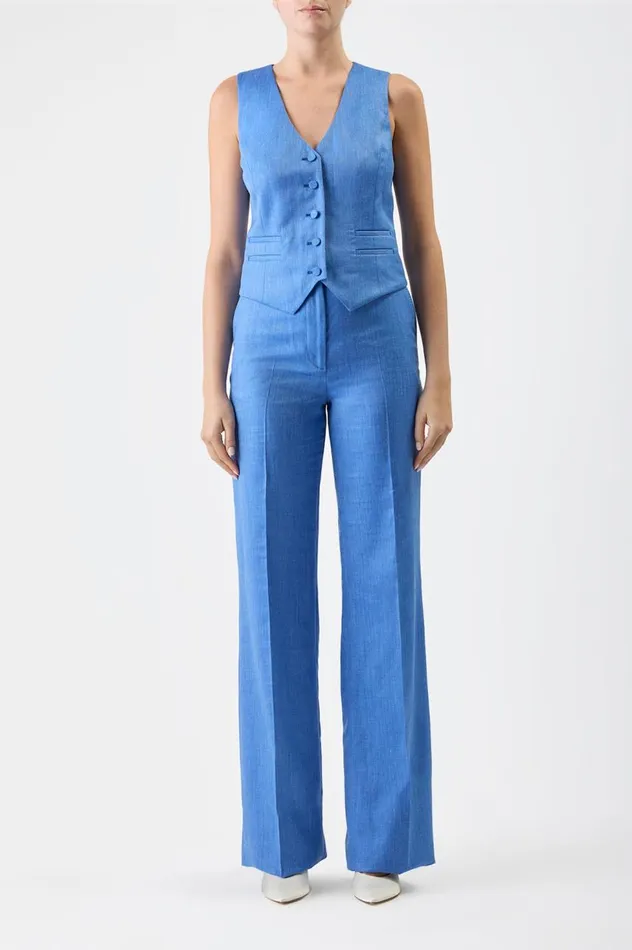 Women Pants Gabriela Hearst Vesta Pant In Sapphire Virgin Wool And Silk Linen