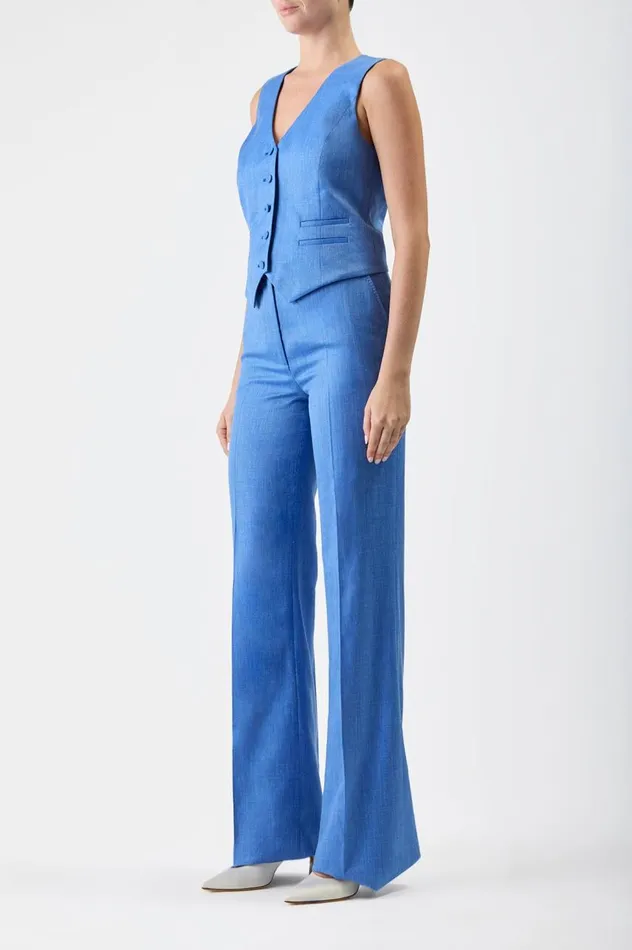 Women Pants Gabriela Hearst Vesta Pant In Sapphire Virgin Wool And Silk Linen