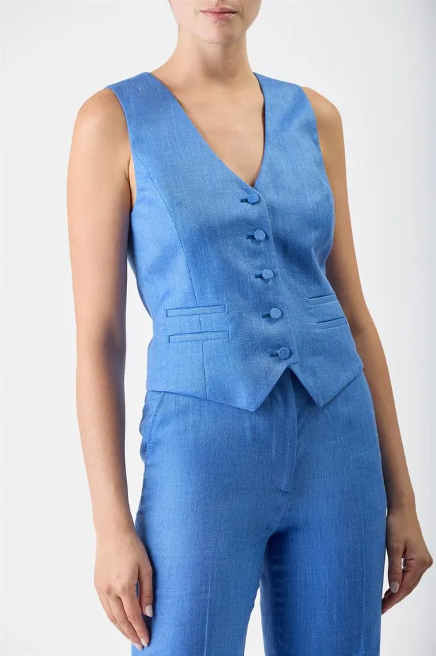 Women Pants Gabriela Hearst Vesta Pant In Sapphire Virgin Wool And Silk Linen