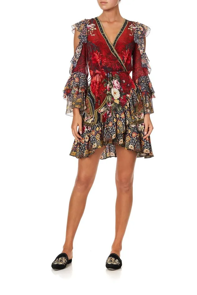 Women Party Dresses Camilla Cold Shoulder Ruffle Wrap Mini Dress Stories Of A Station