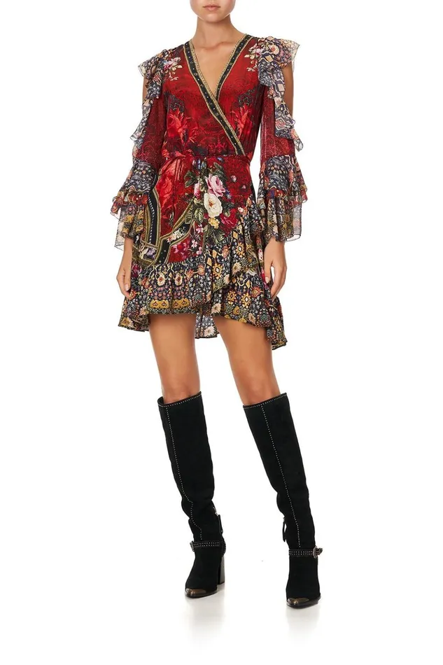 Women Party Dresses Camilla Cold Shoulder Ruffle Wrap Mini Dress Stories Of A Station