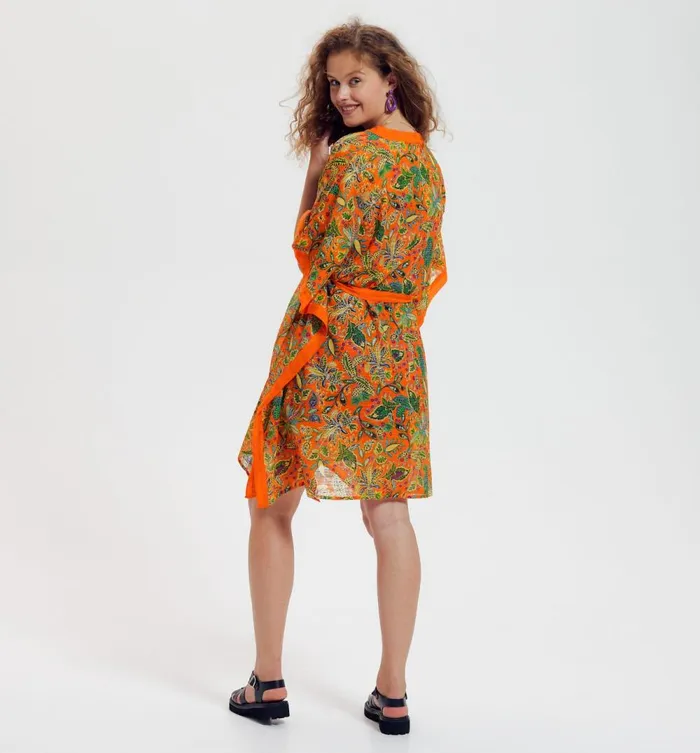 Women Patterned Belted Kimono 8211 Orange Print Promod Jackets Women Patterned Belted Kimono 8211 Orange Print Promod Jackets