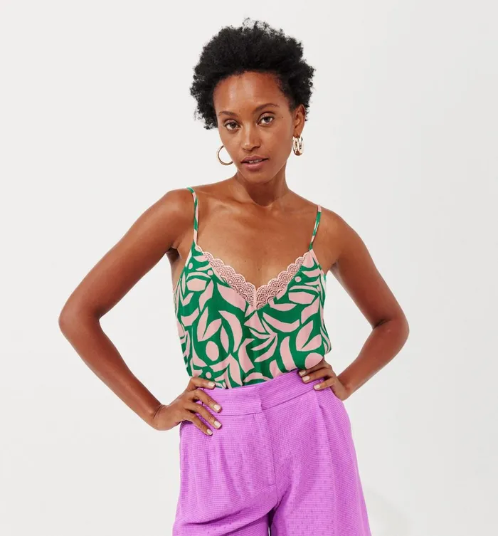 Women Patterned Strappy Top 8211 Green Print Promod Tops