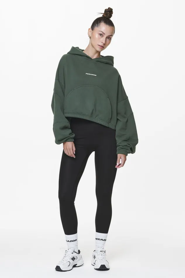 Women Pegador Hoodies Skei Logo Oversized Cropped Hoodie Washed Sage Green Women Pegador Hoodies Skei Logo Oversized Cropped Hoodie Washed Sage Green