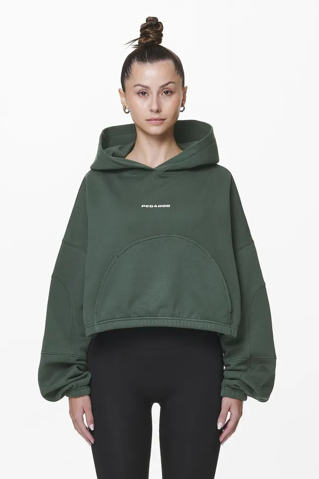 Women Pegador Hoodies Skei Logo Oversized Cropped Hoodie Washed Sage Green Women Pegador Hoodies Skei Logo Oversized Cropped Hoodie Washed Sage Green