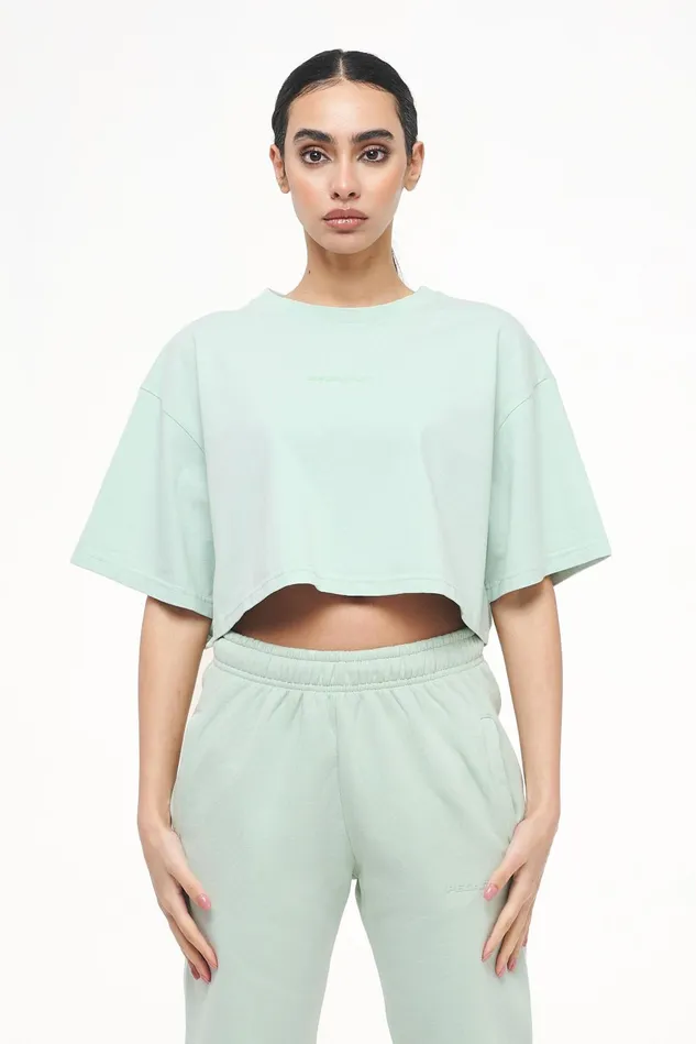 Women Pegador Tees Layla Oversized Cropped Tee Vintage Washed Milky Green Gum