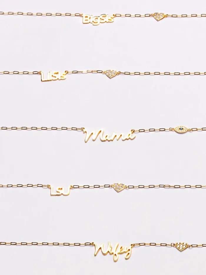 Women Personalized Necklace With Pav Cubic Zirconia Charm 8211 Gold Jessica Simpson Necklaces