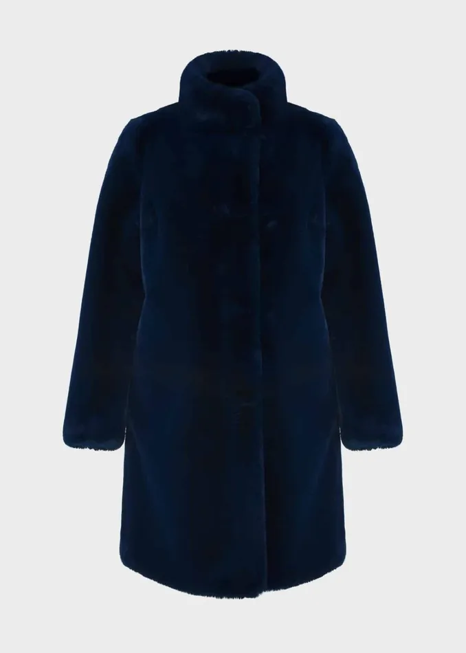 Women Petite Maddox Faux Fur Coat Steel Blue Hobbs Coats and Jackets