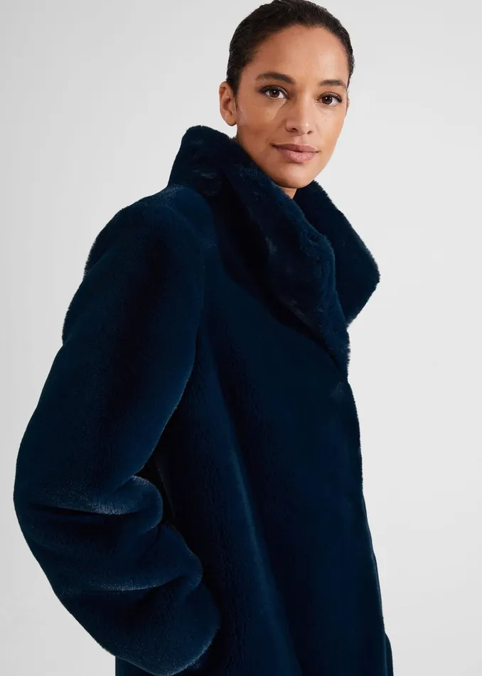 Women Petite Maddox Faux Fur Coat Steel Blue Hobbs Coats and Jackets
