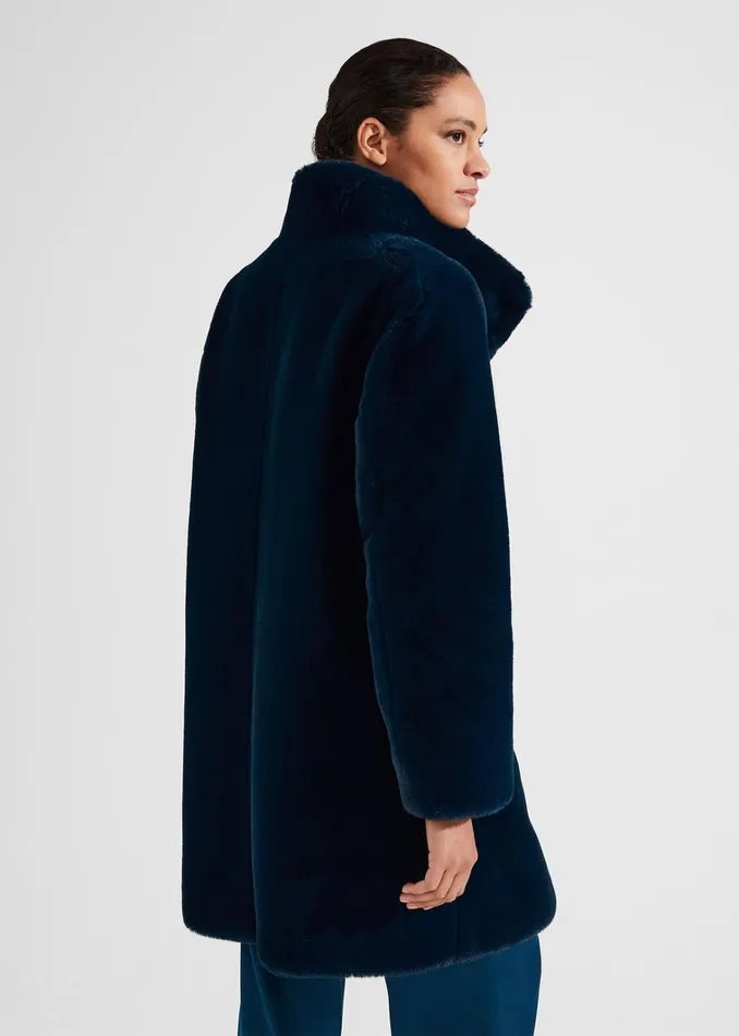 Women Petite Maddox Faux Fur Coat Steel Blue Hobbs Coats and Jackets