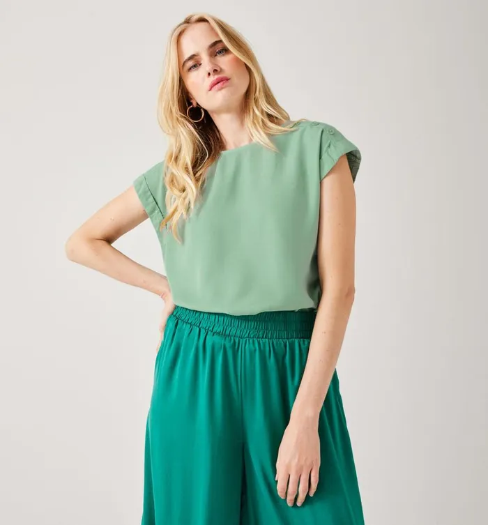Women Plain Lyocell Top 8211 Turquoise Promod Tops