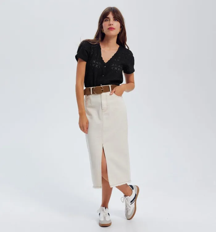 Women Plain Openwork Top 8211 Black Promod Tops Women Plain Openwork Top 8211 Black Promod Tops