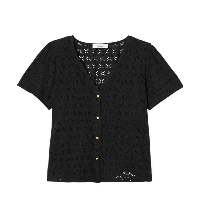Women Plain Openwork Top 8211 Black Promod Tops Women Plain Openwork Top 8211 Black Promod Tops