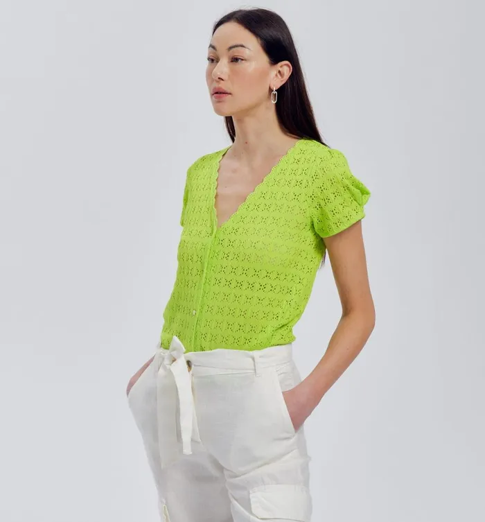 Women Plain Openwork Top 8211 Neon Green Promod Tops