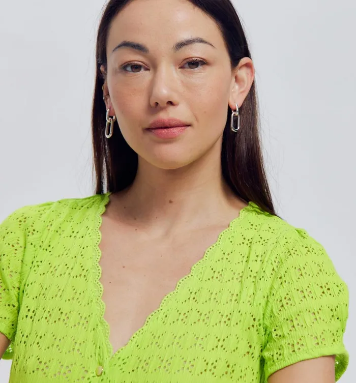 Women Plain Openwork Top 8211 Neon Green Promod Tops Women Plain Openwork Top 8211 Neon Green Promod Tops