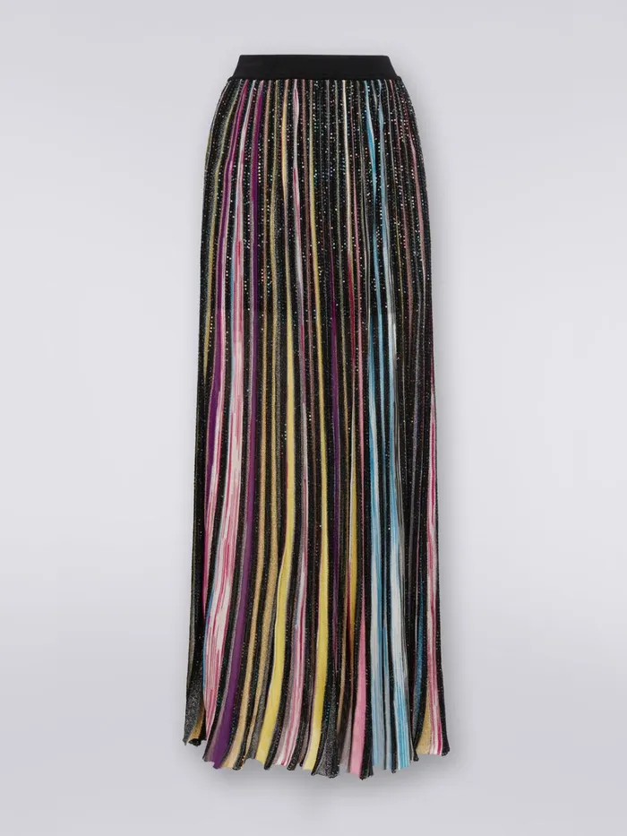 Women Pleated Long Skirt With Sequins Black and Multicoloured Missoni Skirts