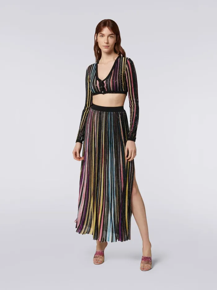 Women Pleated Long Skirt With Sequins Black and Multicoloured Missoni Skirts