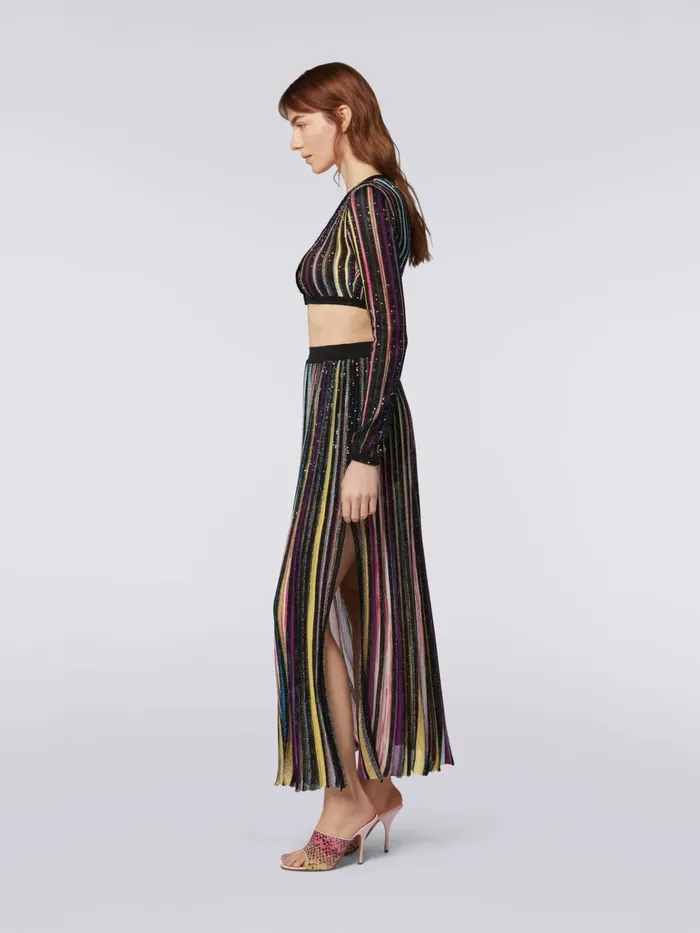 Women Pleated Long Skirt With Sequins Black and Multicoloured Missoni Skirts