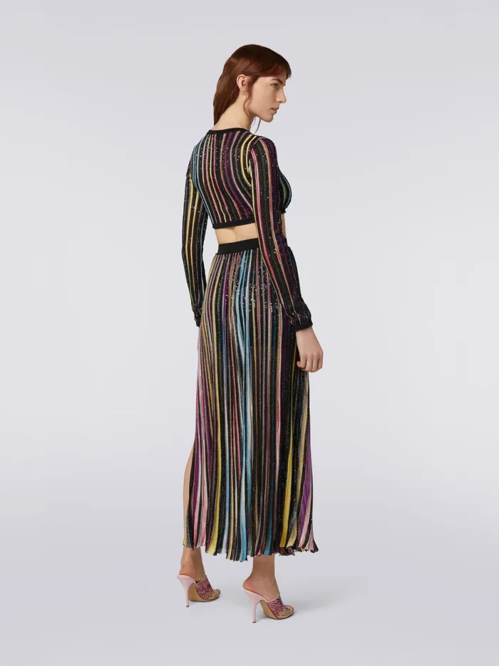 Women Pleated Long Skirt With Sequins Black and Multicoloured Missoni Skirts