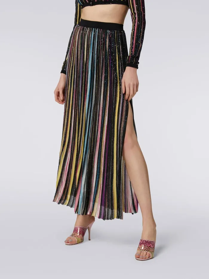 Women Pleated Long Skirt With Sequins Black and Multicoloured Missoni Skirts