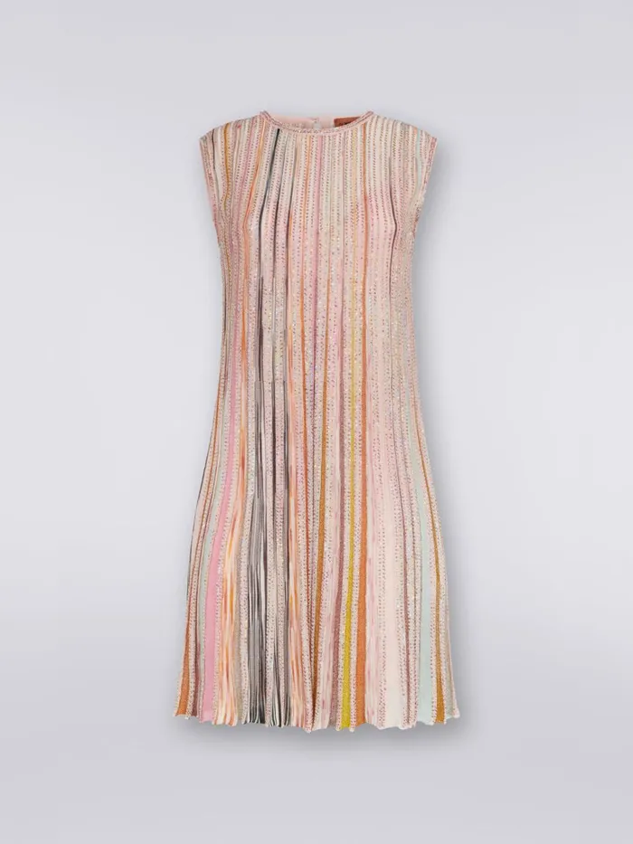 Women Pleated Sleeveless MiniDress With Sequins Pink and Multicoloured Missoni Dresses
