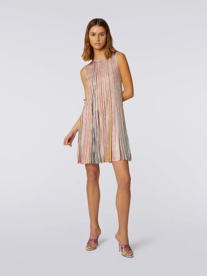 Women Pleated Sleeveless MiniDress With Sequins Pink and Multicoloured Missoni Dresses