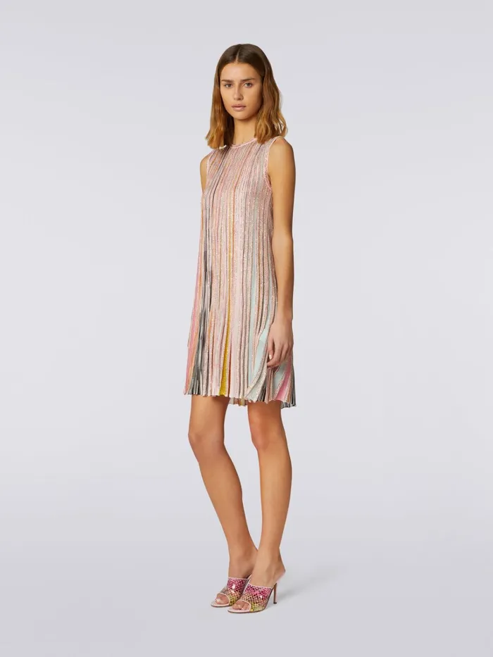 Women Pleated Sleeveless MiniDress With Sequins Pink and Multicoloured Missoni Dresses