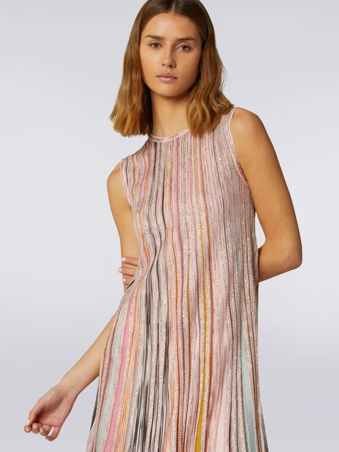 Women Pleated Sleeveless MiniDress With Sequins Pink and Multicoloured Missoni Dresses