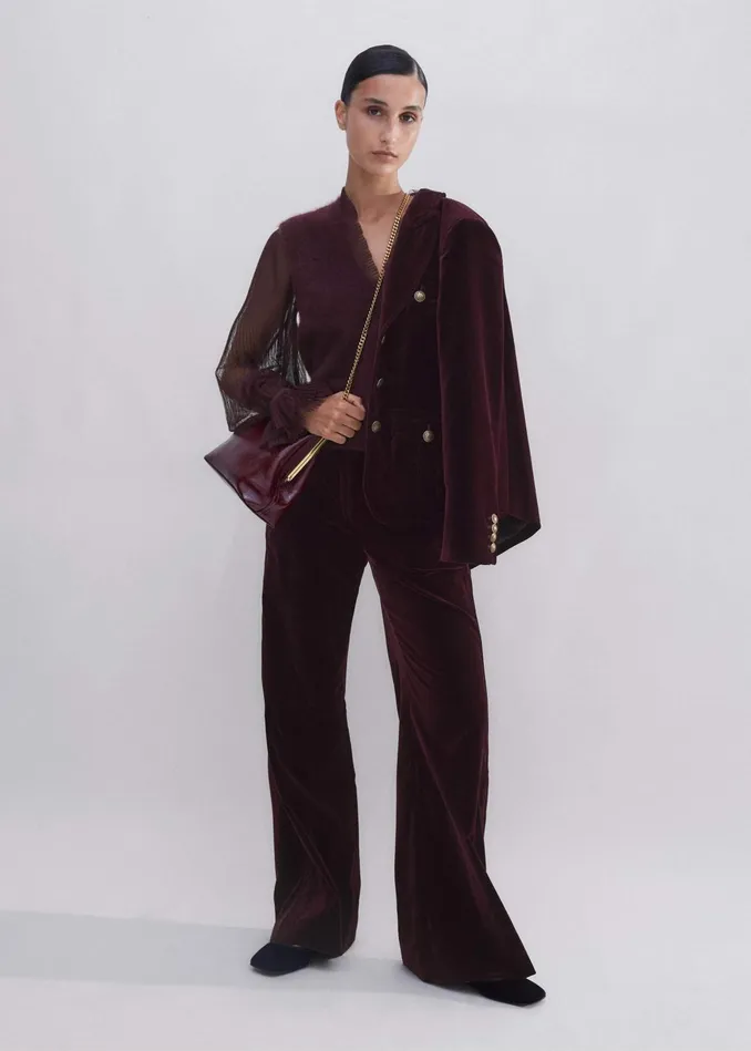 Women Pleated Tulle Layering Blouse Deep Merlot MEEM