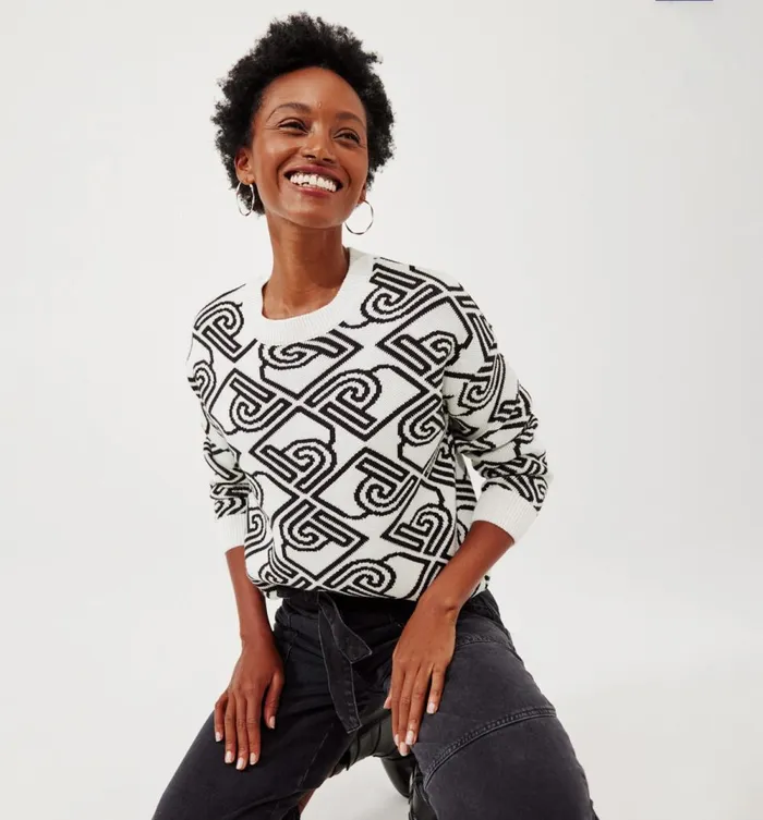Women Promod Logo Jumper 8211 Black Print Promod Jumpers And Cardigans