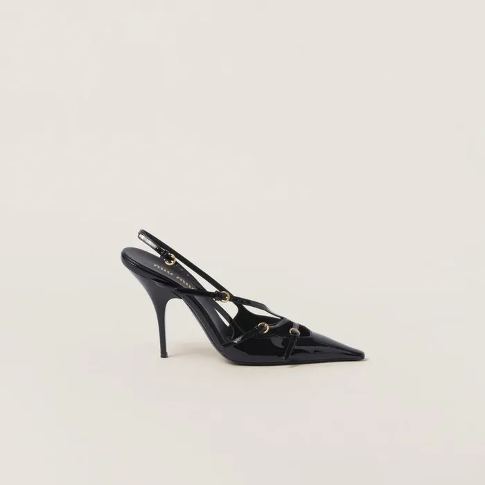 Women Pumps Miu Miu Patent Leather Slingbacks With Buckles Black Women Pumps Miu Miu Patent Leather Slingbacks With Buckles Black
