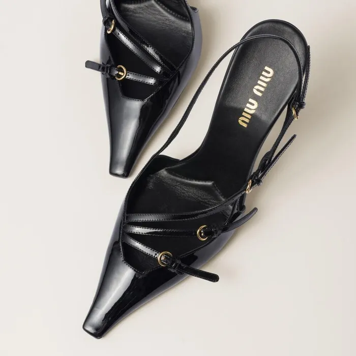 Women Pumps Miu Miu Patent Leather Slingbacks With Buckles Black Women Pumps Miu Miu Patent Leather Slingbacks With Buckles Black