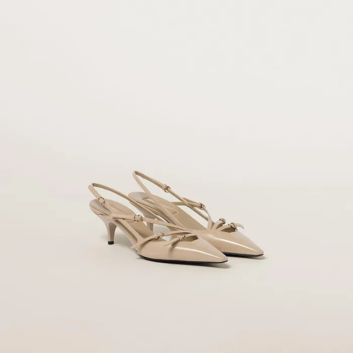 Women Pumps Miu Miu Patent Leather Slingbacks With Buckles Sand Beige