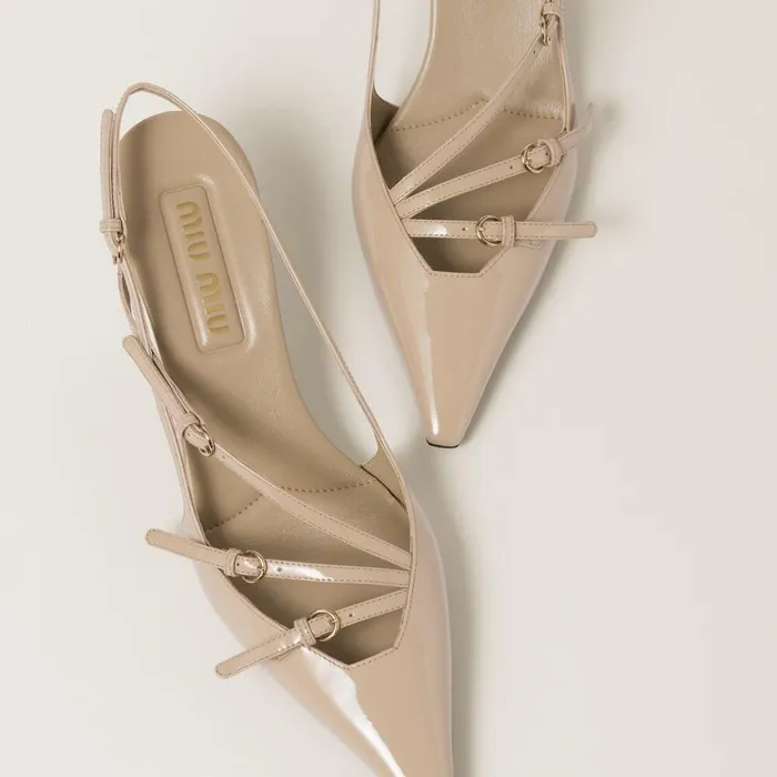 Women Pumps Miu Miu Patent Leather Slingbacks With Buckles Sand Beige Women Pumps Miu Miu Patent Leather Slingbacks With Buckles Sand Beige